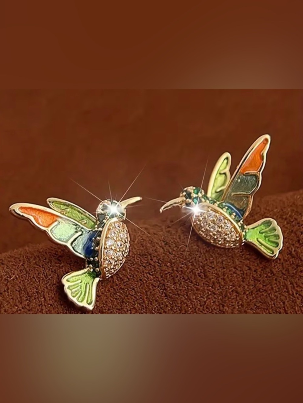 Green Crystal Hummingbird Stud Earrings - Women Jewelry